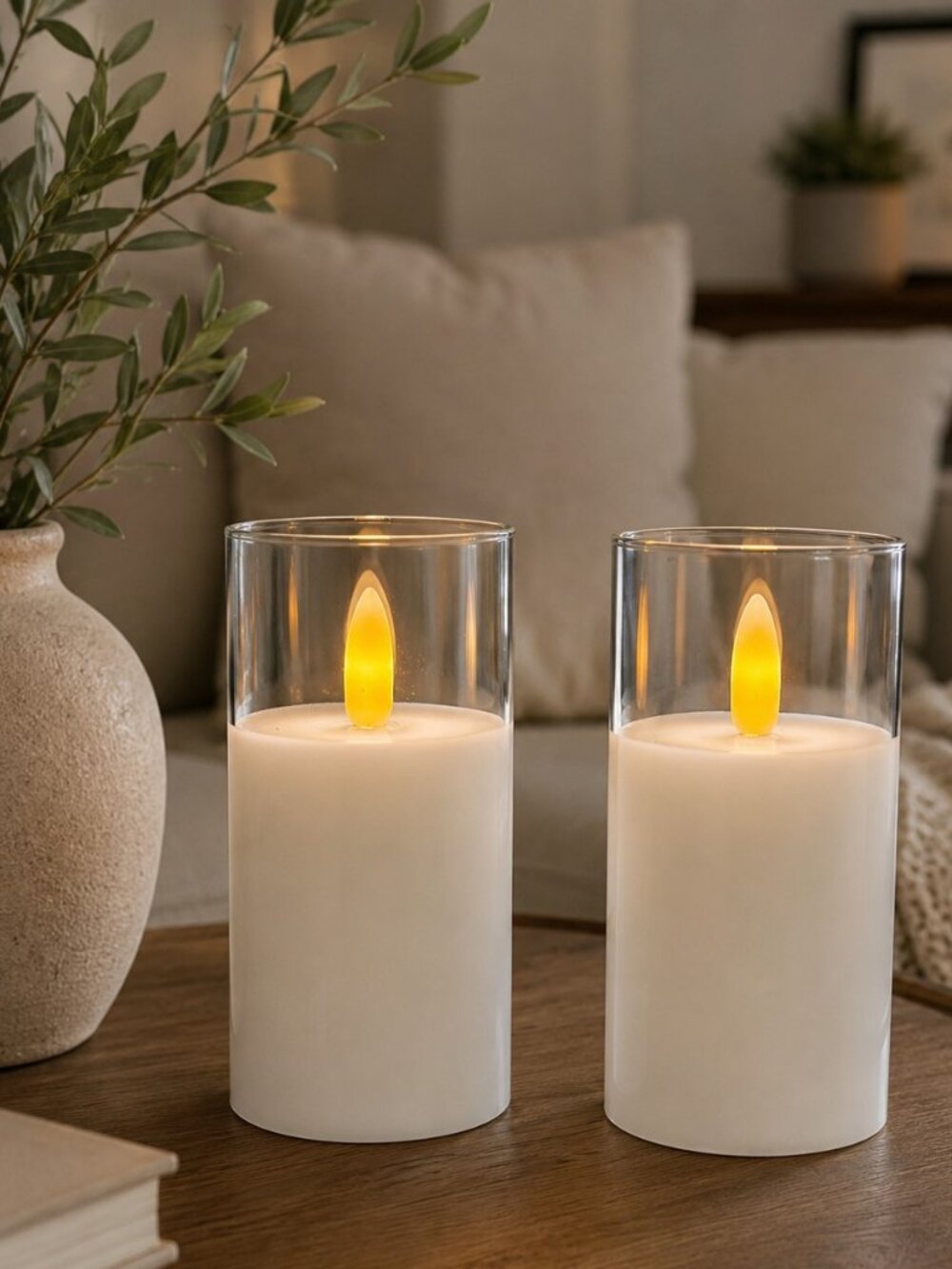 Flameless LED Pillar Candle Set of 2 White 4" Tall